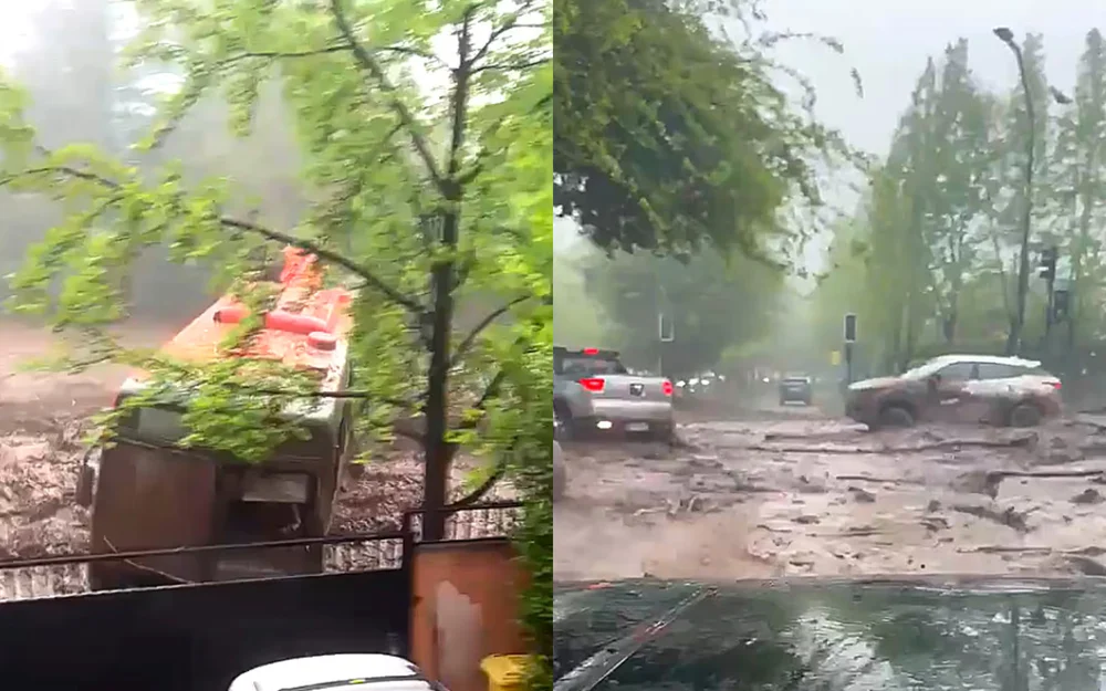 Aluvión en Las Condes: 1.200 evacuados, un bus volcado y calles bloqueadas