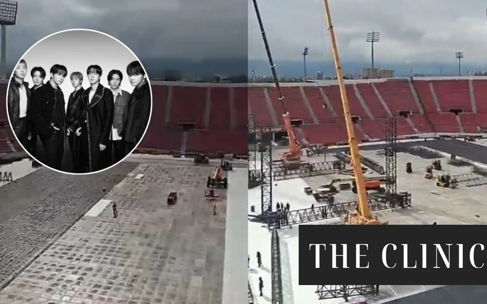 Montaje del escenario de BTS avanza en el Estadio Nacional con grúas sobre el césped